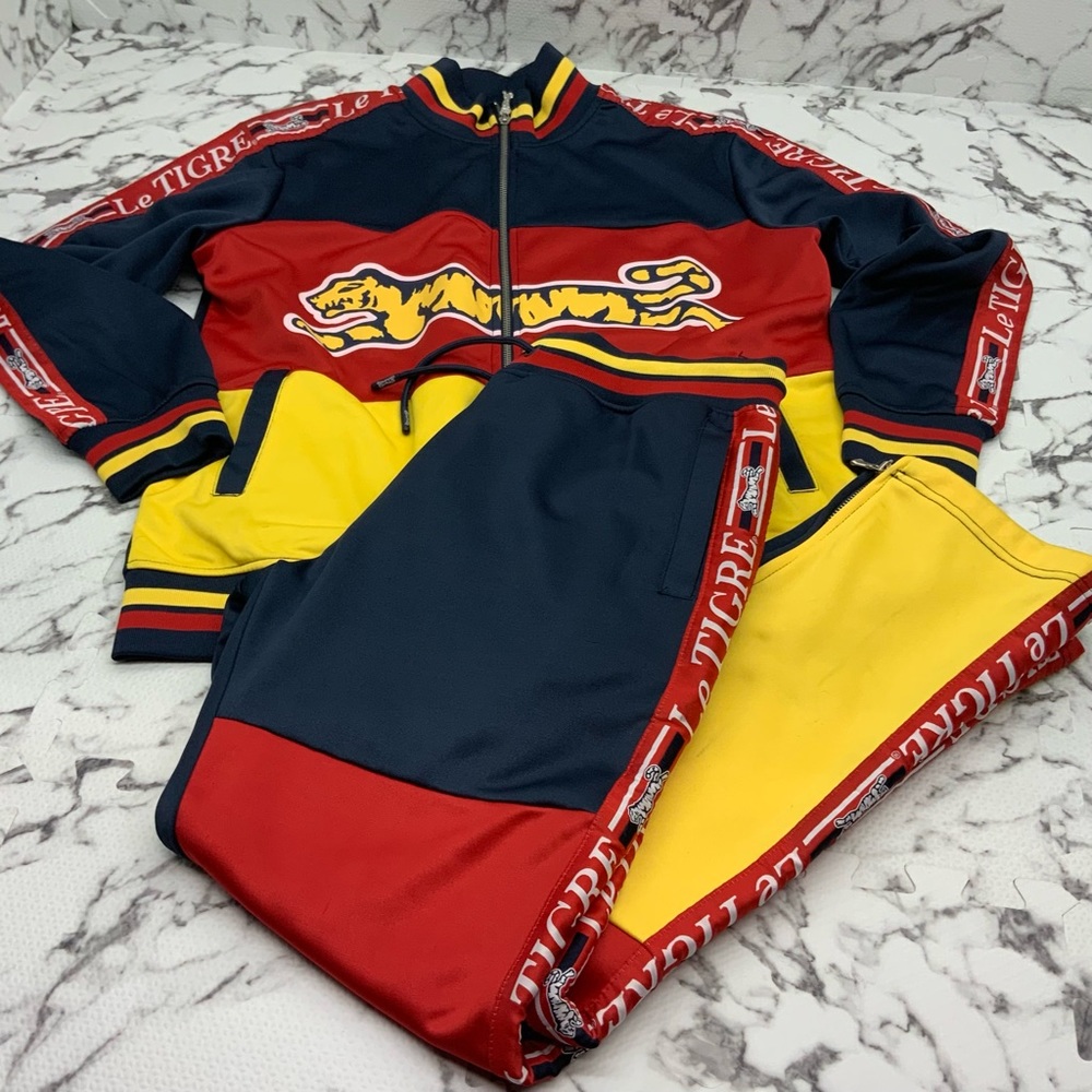 Men's Le Tigre Navy | Red | Yellow Tracksuit Outfit Set NWT